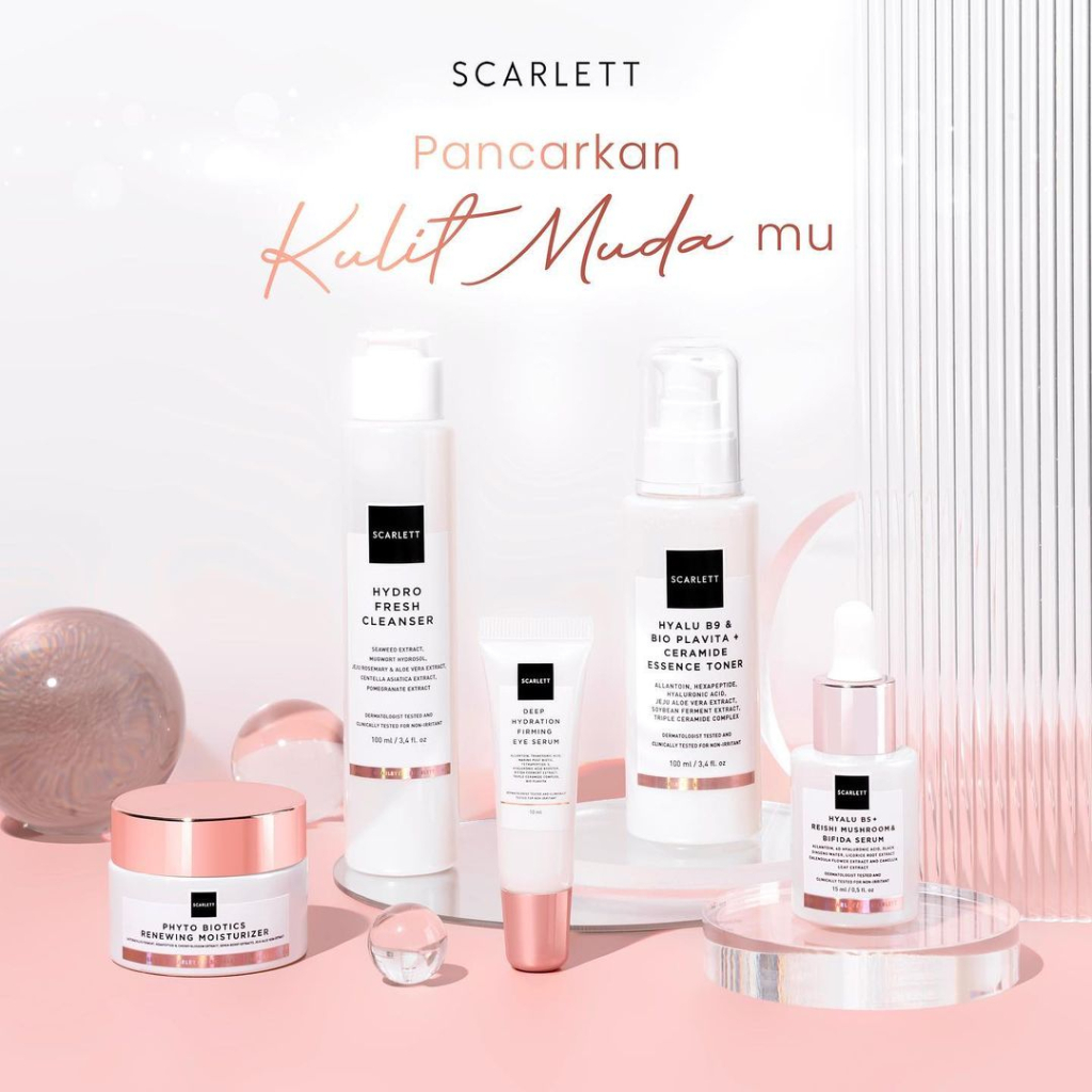 SCARLETT WHITENING Age Delay Anti Aging Series (Hydro Fresh Cleanser | Serum | Ceramide Essence Toner | Renewing Moisturizer | Eye Serum)