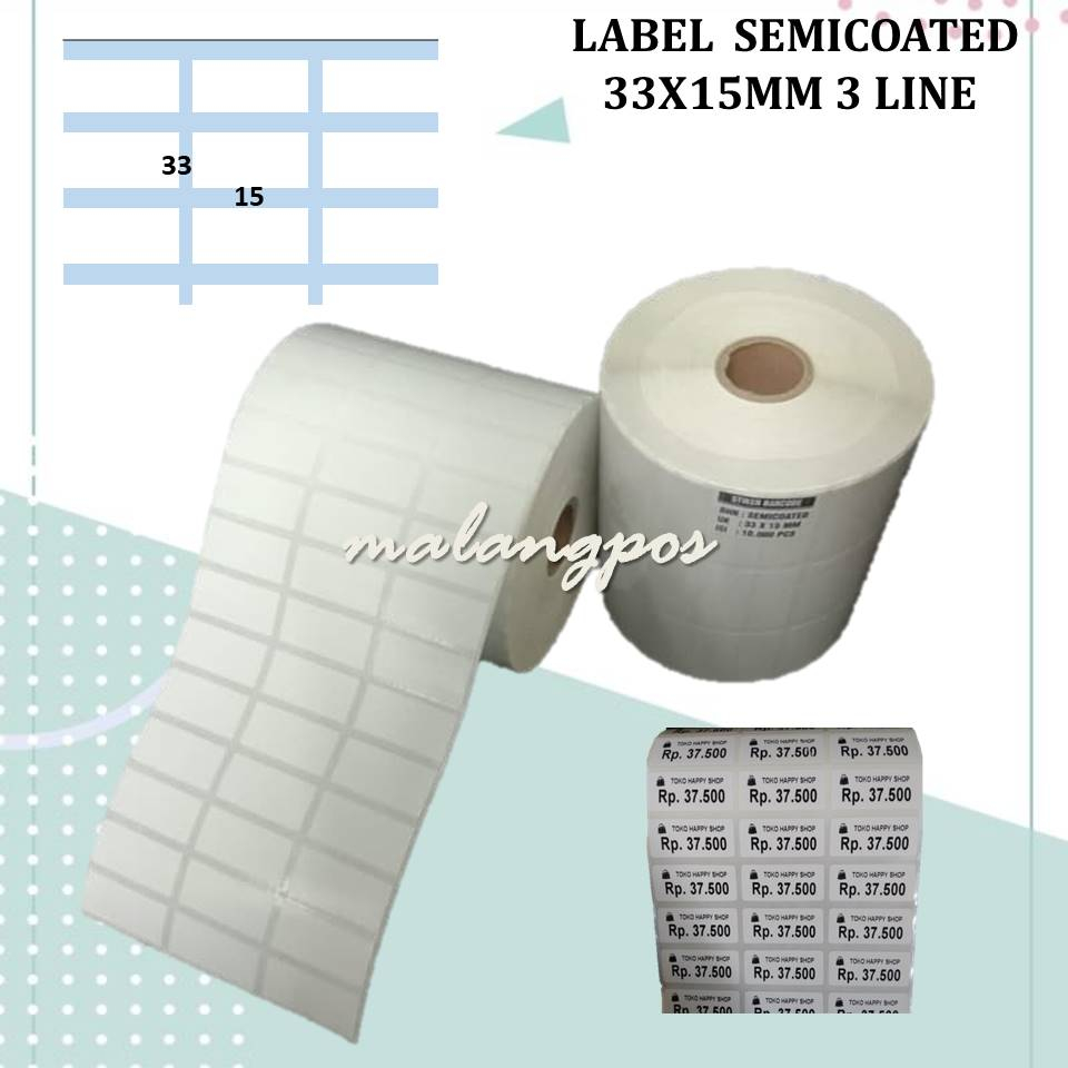 Label Barcode Semicoated 33x15 MM 3 Line GAP Isi 10.000 Pcs Kertas Sticker Label Harga