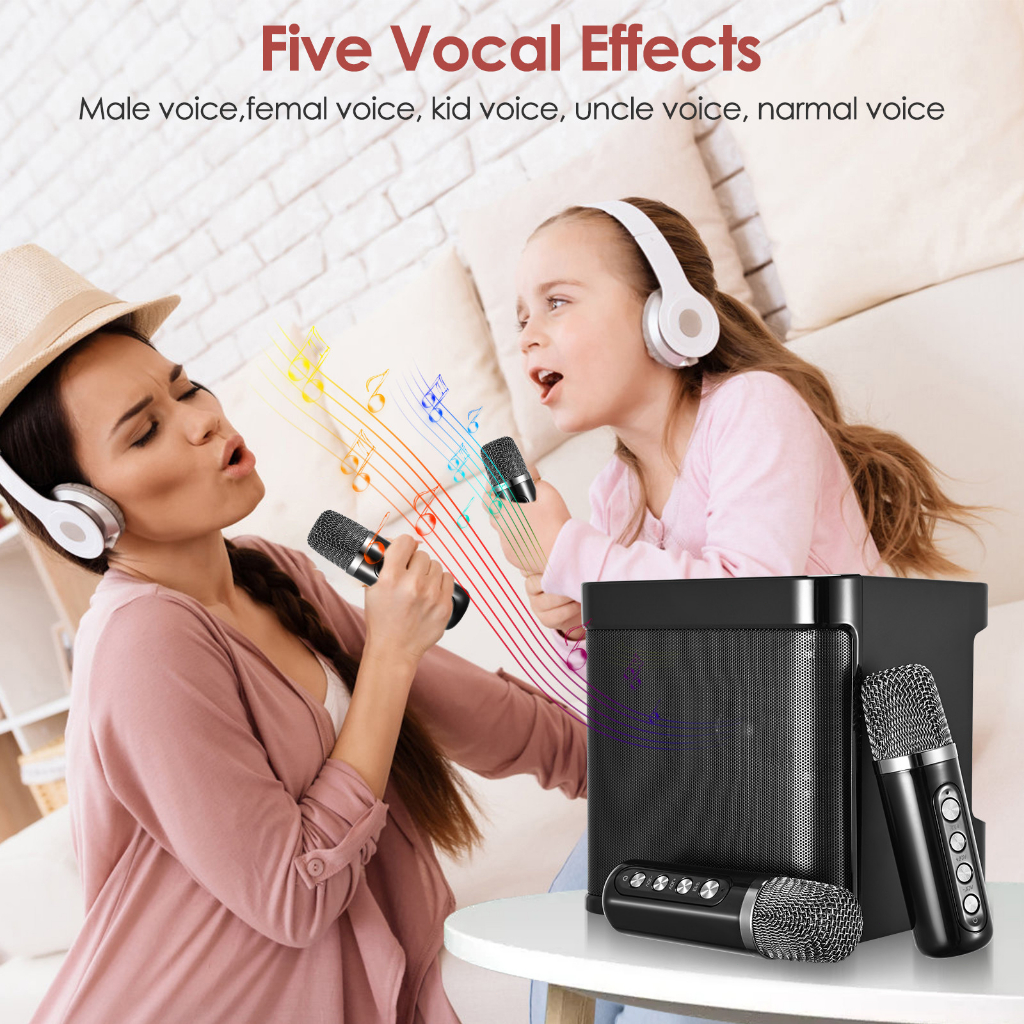 Speaker Karaoke 2 Mic YS-203 MIC 100W Voice Change Karaoke Speaker Bluetooth Portable Wireless 2 mic