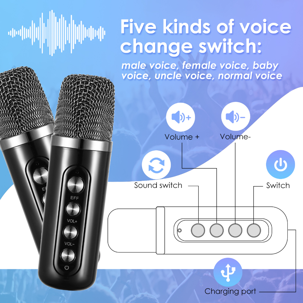 Speaker Karaoke 2 Mic YS-203 MIC 100W Voice Change Karaoke Speaker Bluetooth Portable Wireless 2 mic