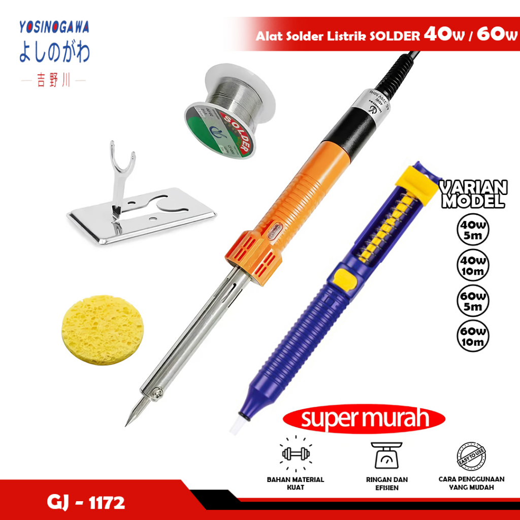 Alat Solder Listrik SOLDER 40W / 60W Gagang Kayu / plastic HOLDER TIMAH 5M / 10M - yosinogawa