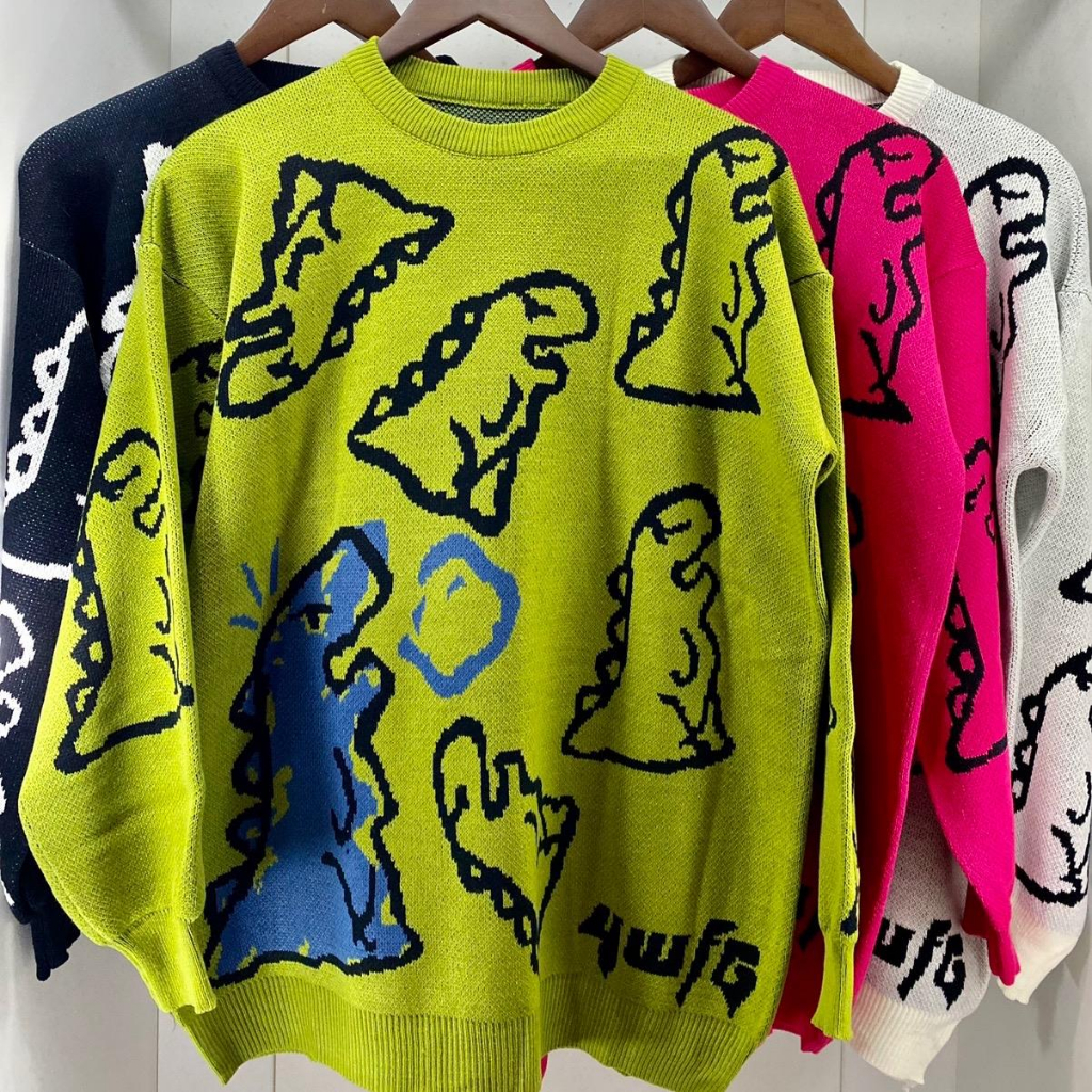 Dino Sweater Rajut Oversize atasan lucu