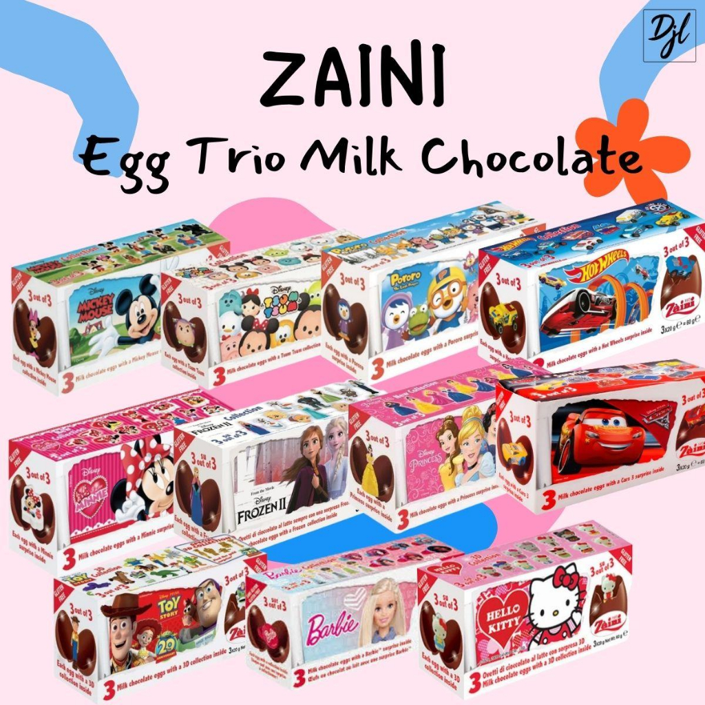 

Zaini Egg Trio Milk Chocolate With Surprise 60g Cokelat Telur Import isi 3 Pcs 1 Pak
