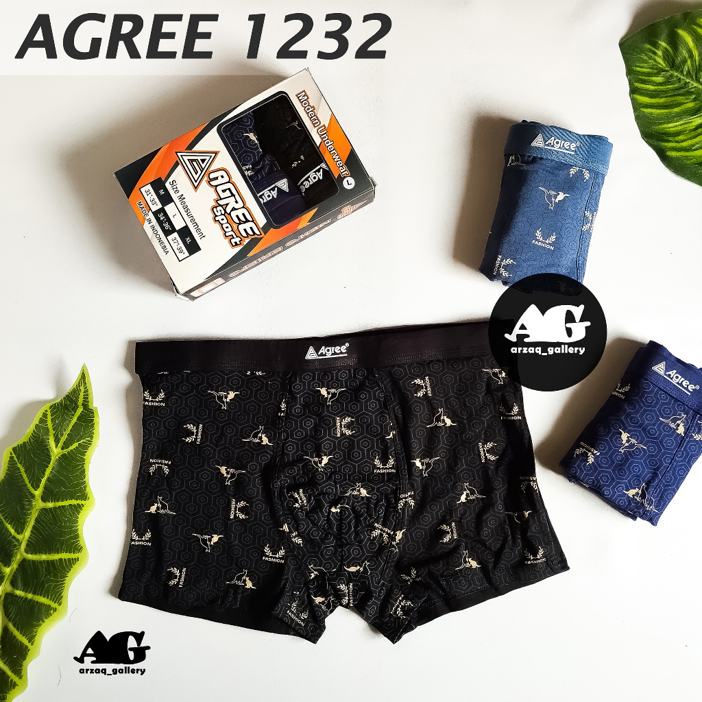 [ 3pc ] Boxer AGREE SPORT Art. 1232 | Celana Dalam Pria Boxer Motif