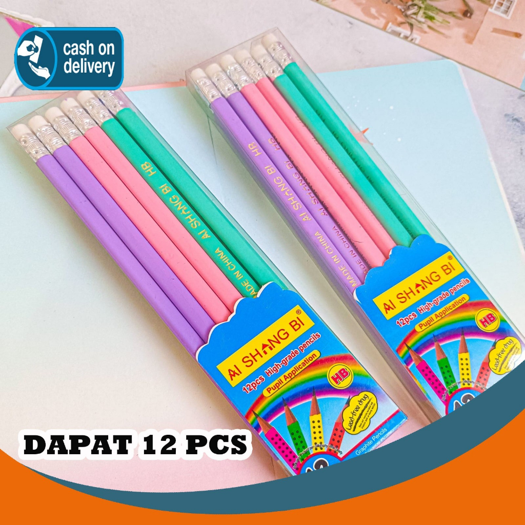 

SELUSIN PENSIL HB AISHING SIAP PAKAI ADA PENGHAPUS ISI 12 PCS WARNA PINK,TOSCA,BIRU PASTEL ALAT TULIS UNIK IMUT MURAH