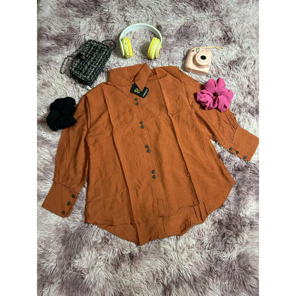 LISA BLOUSE KEMEJA KEKINIAN BAHAN POLO LINEN LENGAN MANGSET