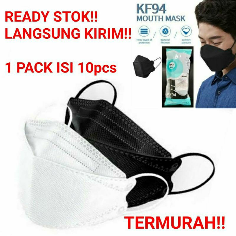 MASKER KF94 WARNA PUTIH & WARNA HITAM ISI 10PCS | MASKER KF94
