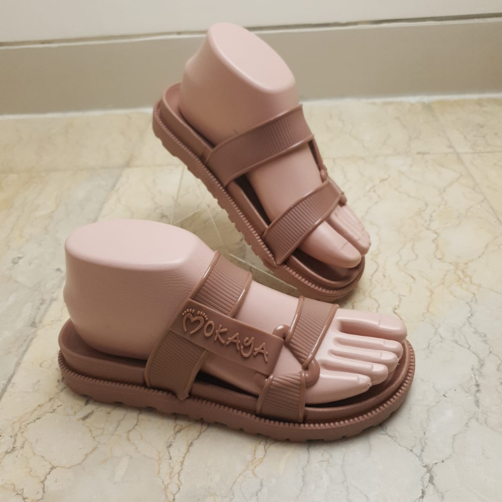 Sandal Slop Karet PCU Wanita Semi Gunung Ban Motif Segitiga emboss MOKAYA import MKY 2029-13 36-40