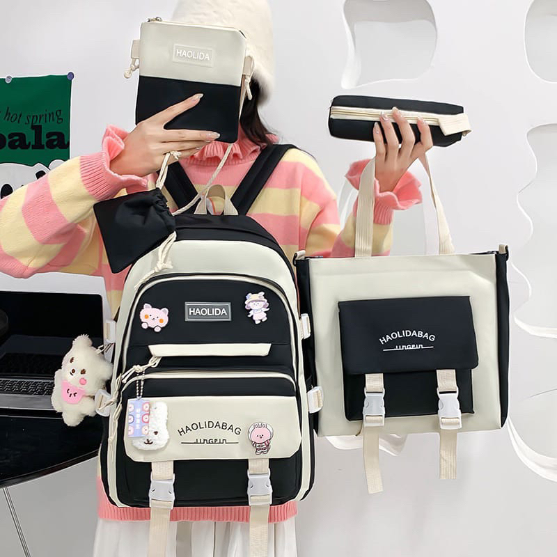 Tas sekolah anak perempuan 5in 1 tas ransel anak tas korea fashion tas anak SD SMP SMA tas waterproof bestseller