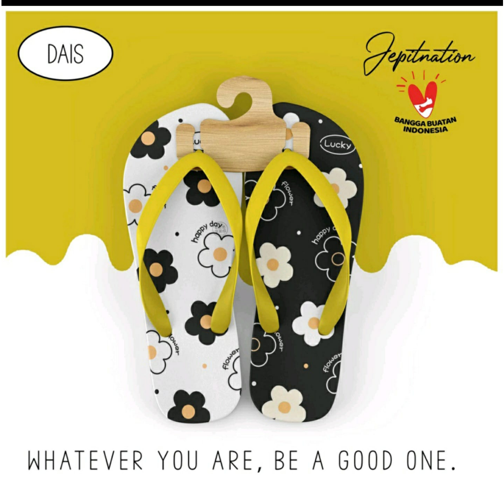 [HAPPY DAY] Sandal Hitam Putih Jepit Printing Wanita motif Bunga dayly