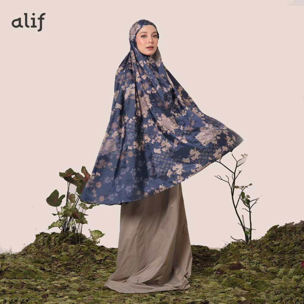 ALIF MUKENA MINI MOTIF PARASUT PREMIUM KOREA TRAVEL - ZINNIA IN OYSTER GREY ( MKN-207 )