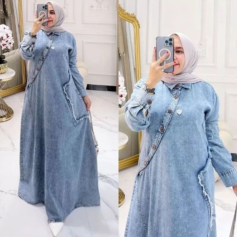 Gamis Jeans Maxy Dress Denim Premium