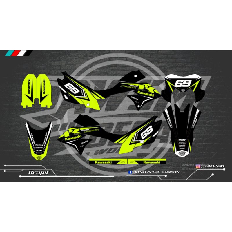 decal dtracker premium hijau stabilo+hitam full hologram pelangi super glowing free stiker