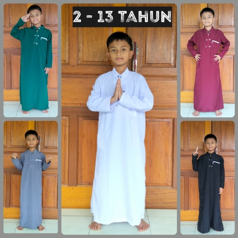 Gamis anak laki laki polos - jubah anak 2-13 Tahun lengan panjang