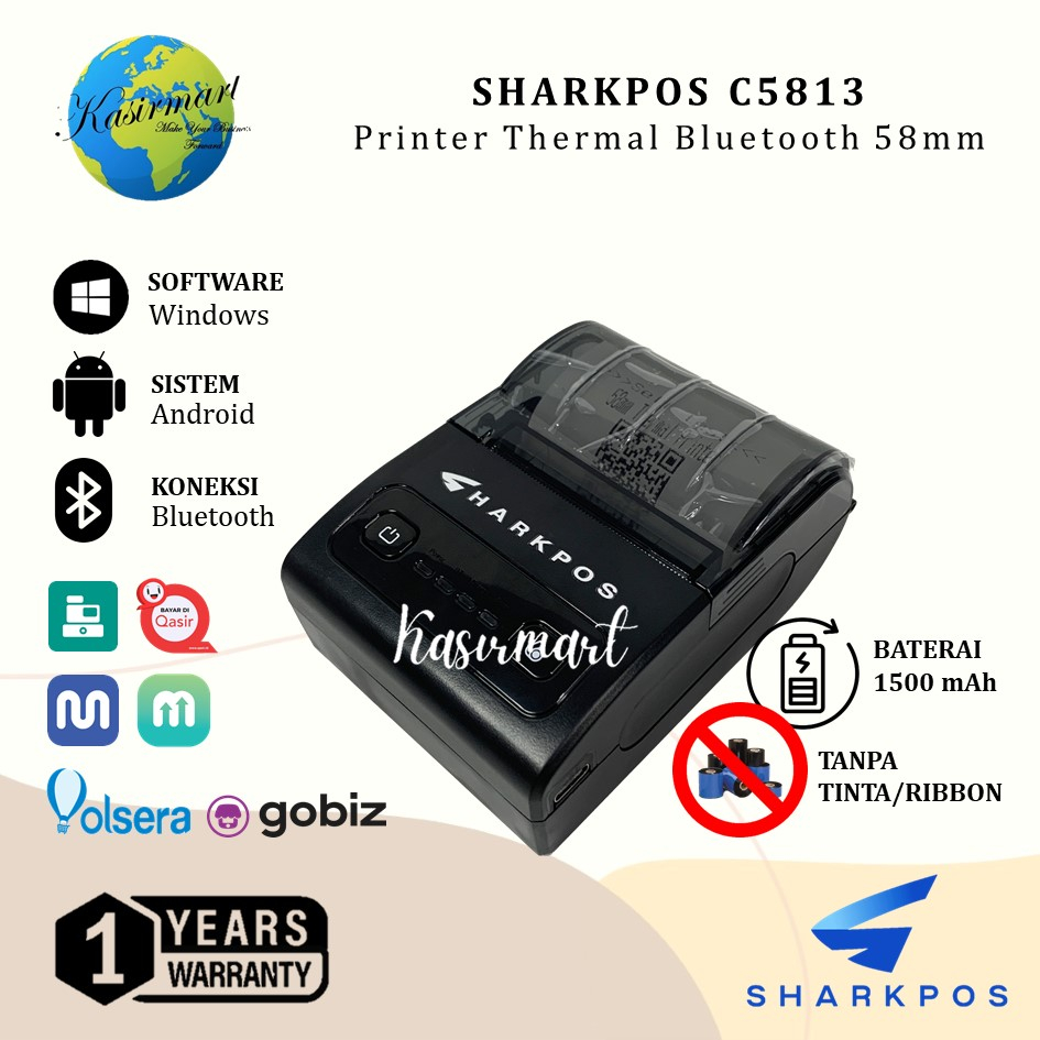 Printer Bluetooth Thermal 58mm Sharkpos C5813 RPP02N C 5813 MPT58 C-5813 PPOB Mokapos