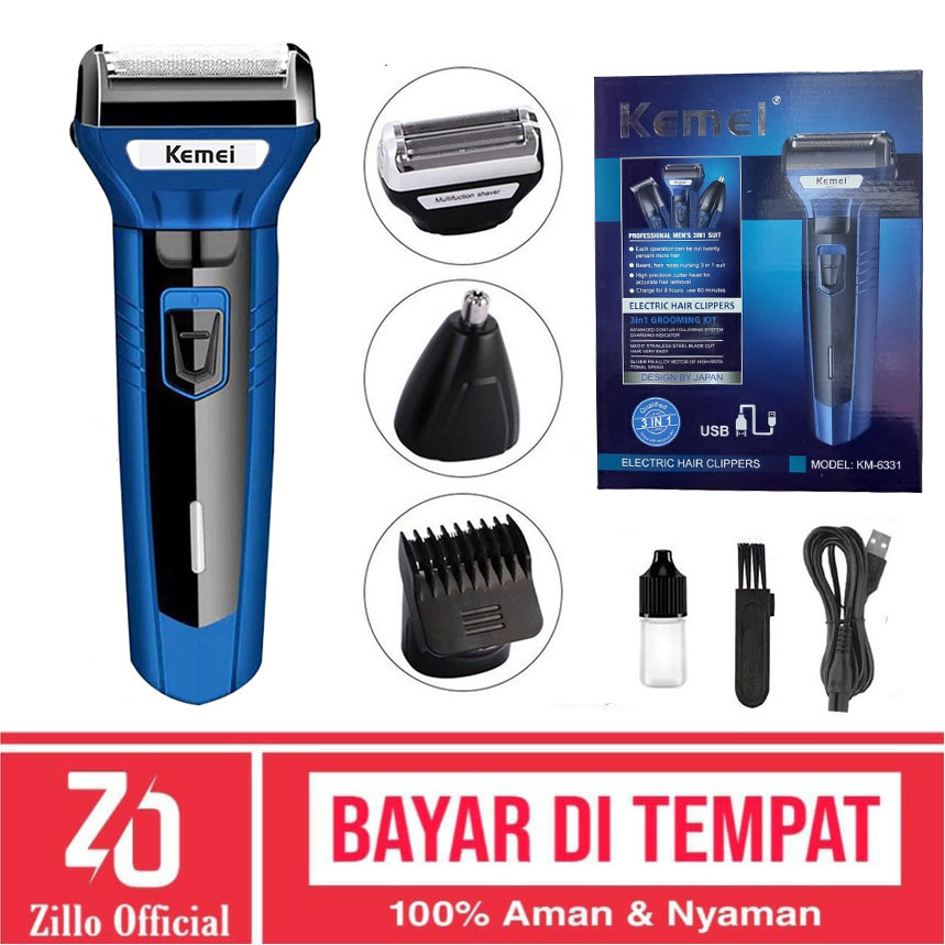 ZILLO Mesin Cukur 3in1 Multifungsi KEMEI Trimmer Shaver Cas Elektrik Untuk Rambut Kepala Kumis Jenggot Bulu Hidung