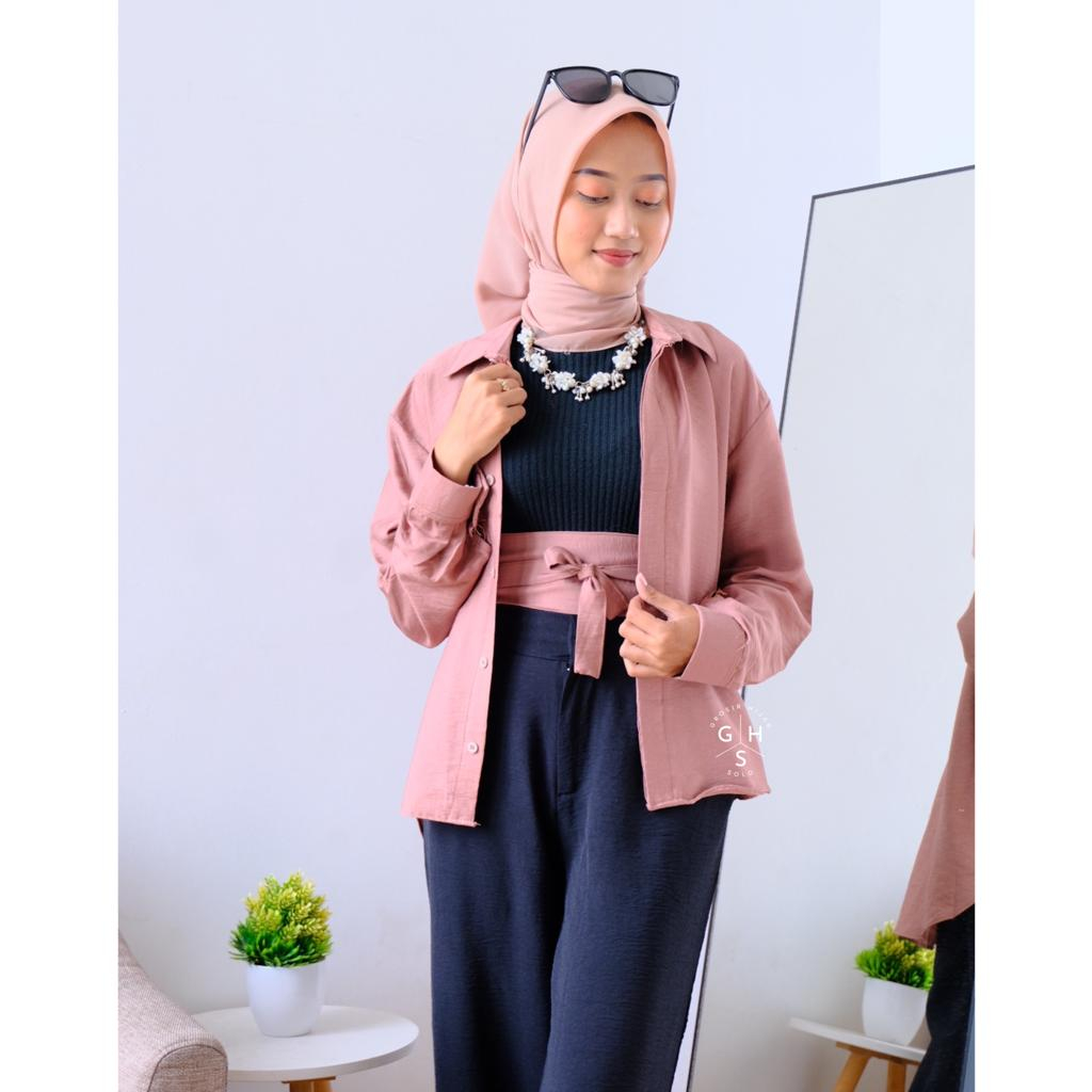 LORENZA KEMEJA BASIC FREE OBI BELT BLOUSE ATASAN WANITA BUSUI POLO LINEN PREMIUM (MSB)