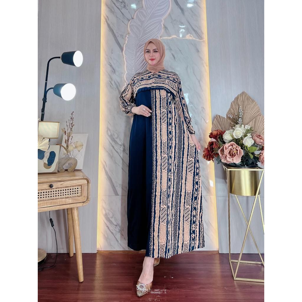 Gamis Rayon Ld 120 Terbaru Motif Viral Elegan Dan Trendy-Navy Motif