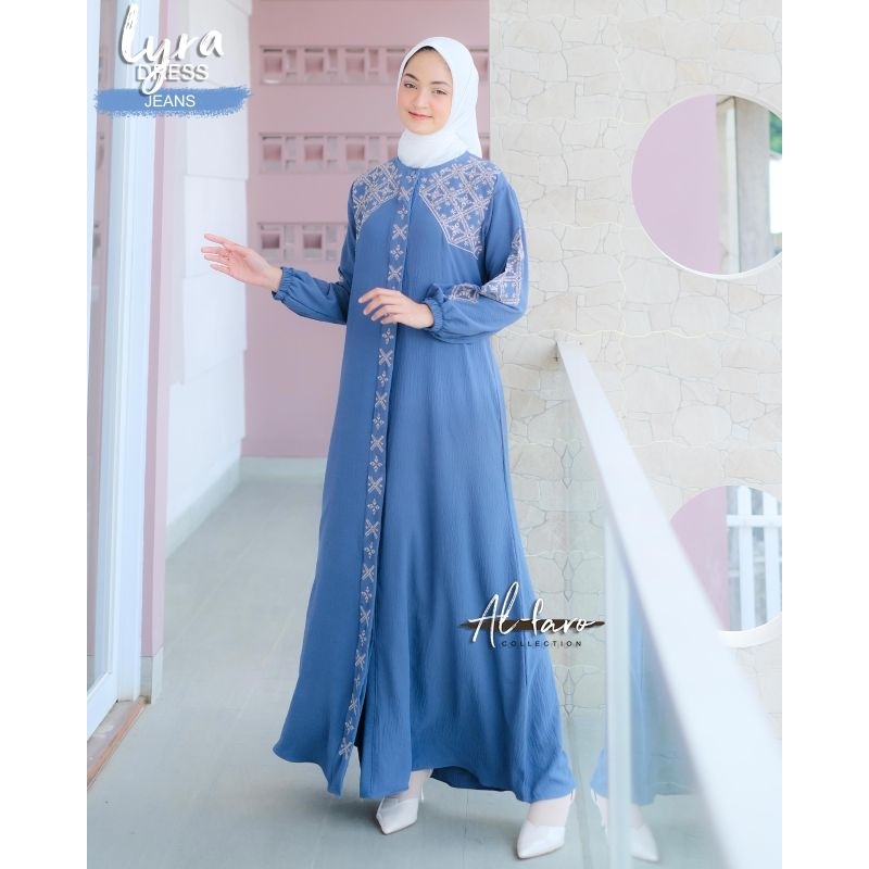 Gamis CRINGKEL BORDIR LYRA ORI ALFARO dan DIANA SARVIA maxi dress kringkel baju wanita ootd lebaran hari raya fashion remaja terkini