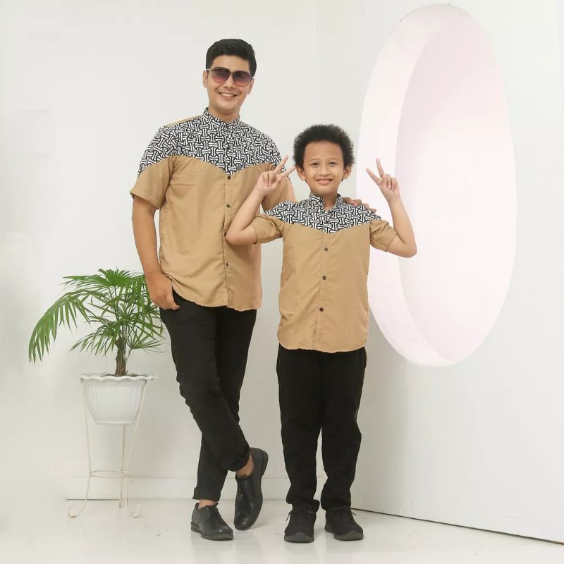 Baju Muslim Couple Ayah dan Anak motif terbaru wajek lengan pendek bahan katun halus