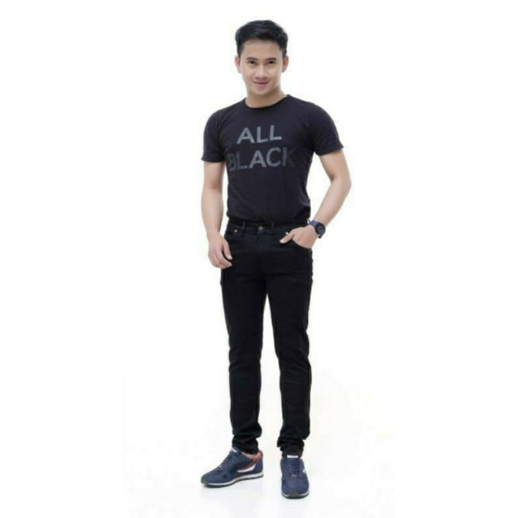 Celana Jeans Hitam Pria Panjang Pensil Skinny Semi Slim Fit Cowok Cowo Pria Bahan Denim Stretch Terbaru I Jeans Cowok I Celana Jeans Pria