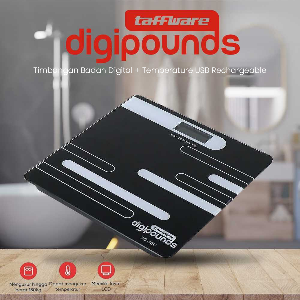 Taffware Digipounds Timbangan Badan Digital + Temperatur Ver. USB - SC-15U - Black