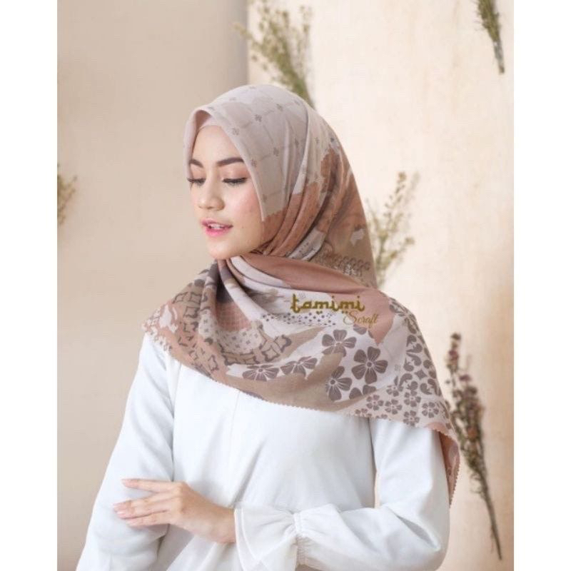 JILBAB VOAL SEGIEMPAT MOTIF PREMIUM TERLARIS HIJAB DEENAY SEGIEMPAT TERBARU MURAH ( KP BROWN )