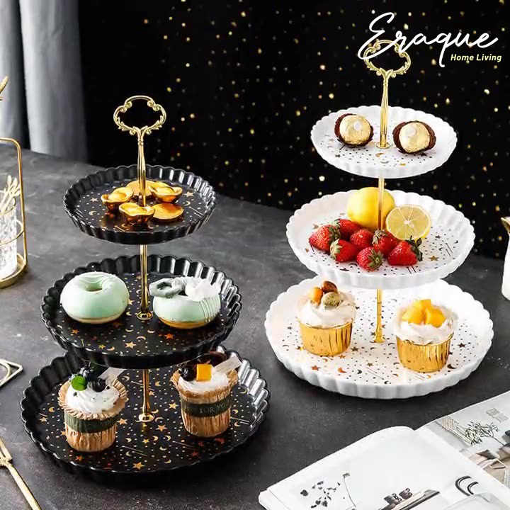 Moonstar Cake Tier / Piring Rak Display Kue Buah Dessert Cupcake Stand Ulang Tahun Susun 3 Tingkat K
