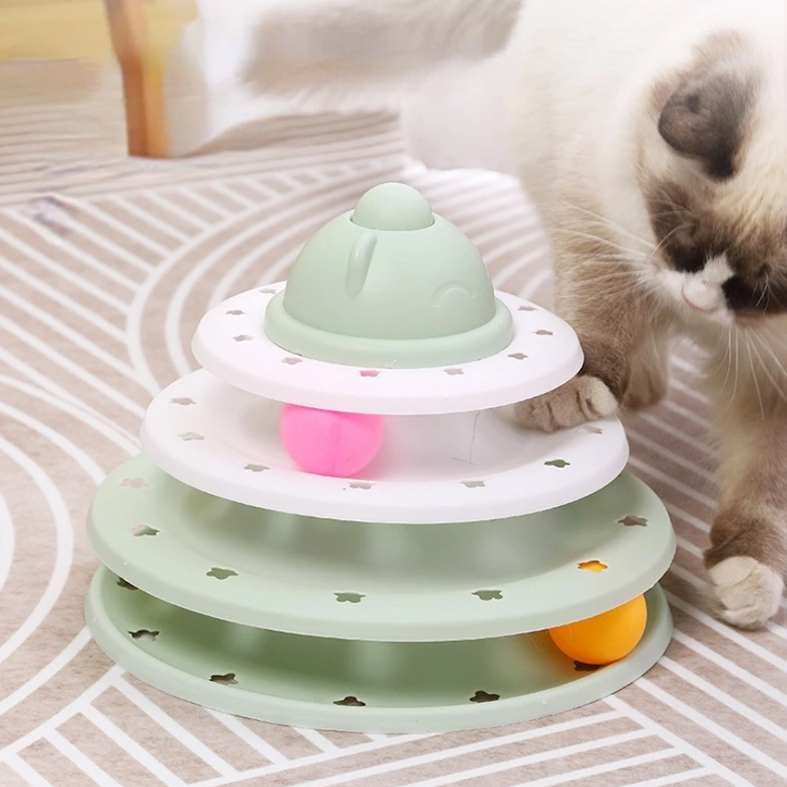 Mainan Kucing Tower PASTEL Bola 3 tingkat - Kitten Cat Tower Ball Toys - Track Ball Anak Kucing