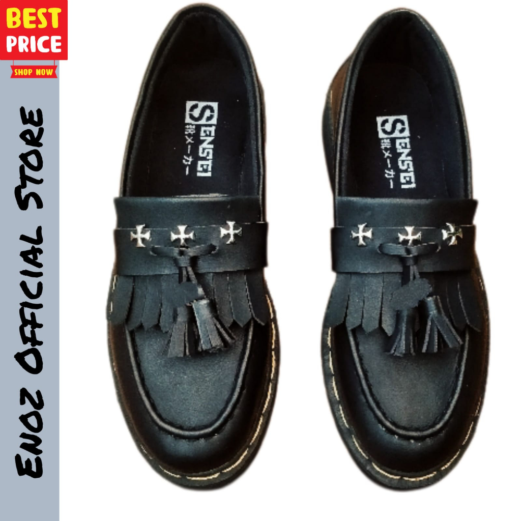 Sepatu Formal Pria Docmart Loafer Vintage Punk Retro Independent Loafers Pantofel Slip On Kerja Hitam Original