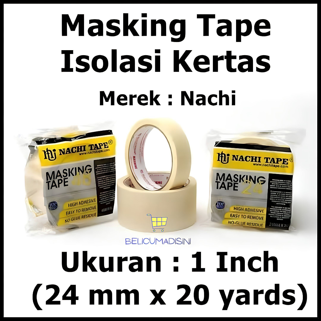 

Masking Tape Nachi 24mm x 20 Yard / Isolasi Kertas 1 Inch / Lakban Kertas 24 mm