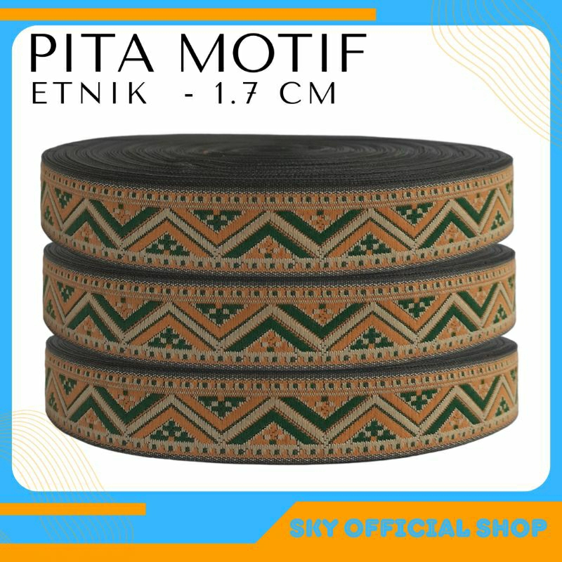 Pita Motif Etnik Stok Garment Lebar 1,7cm New