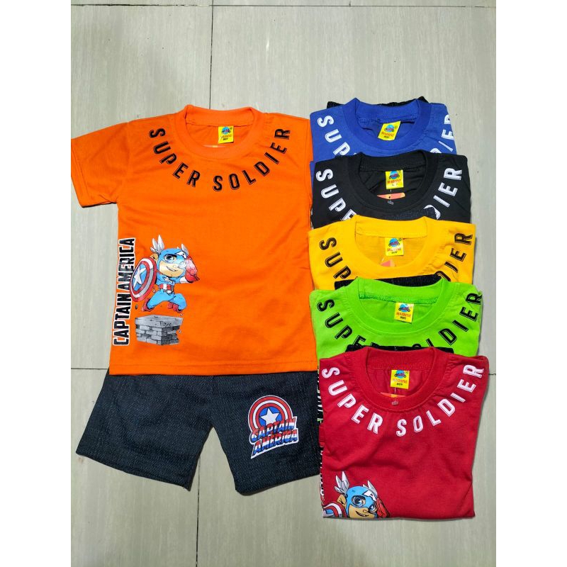 SETELAN ANAK MOTIF TERBARU KARAKTER HERO WARNA RANDOM MOTIF RANDOM