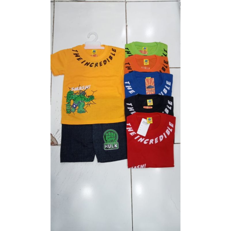 SETELAN ANAK MOTIF TERBARU KARAKTER HERO WARNA RANDOM MOTIF RANDOM