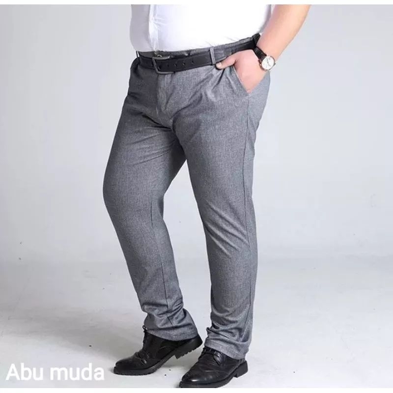 Leeza_9181 Celana Formal Celana Kantor Slimfit Jumbo Pria Hitam &amp; Abu tua (42 - 48)