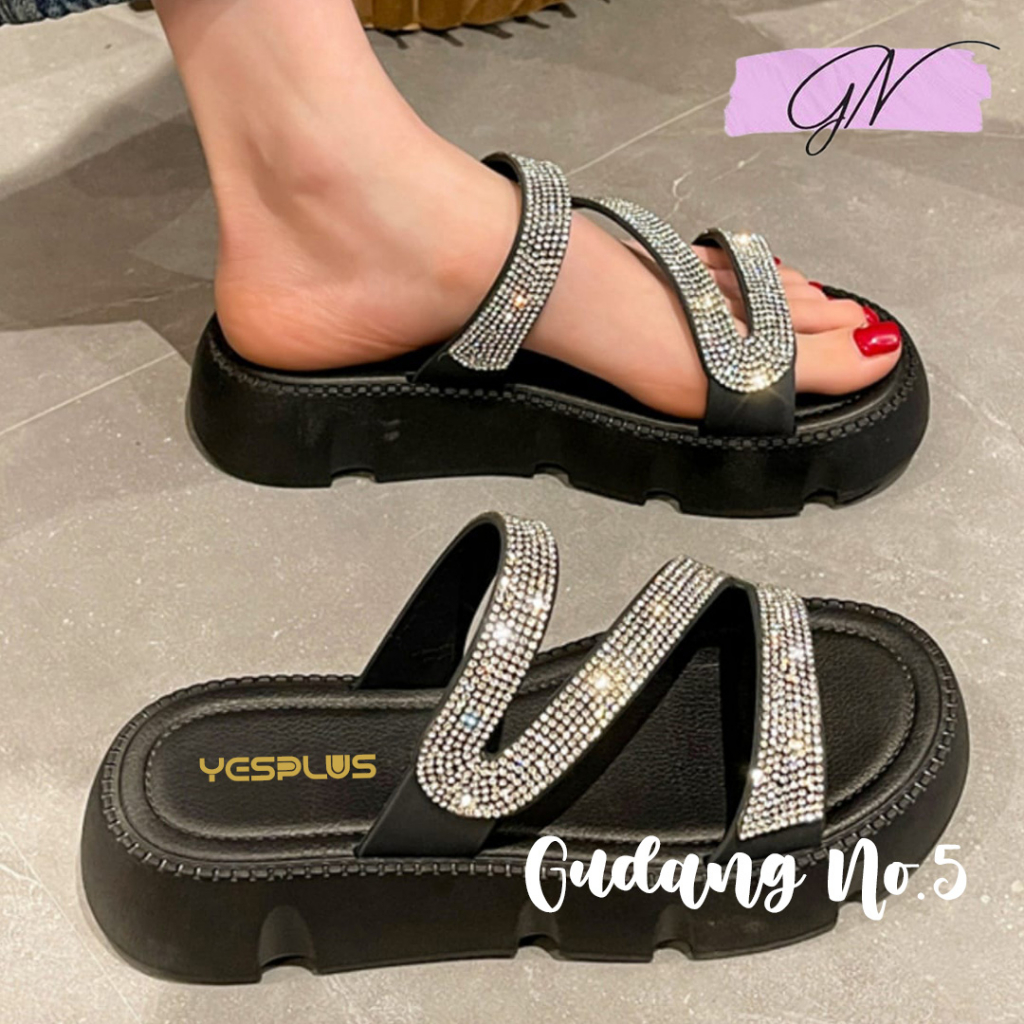 GN-1988-3 Sandal Selop Wanita Wedges Fashion Blink Tali Silang Jelly Import PCU