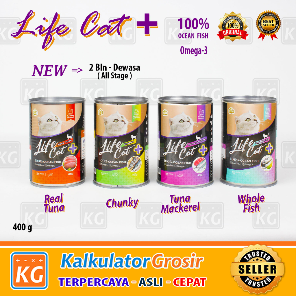 Makanan Kucing Kaleng Life Cat Can Kitten Adult 400gr Tuna / Salmon Basah / Wet food