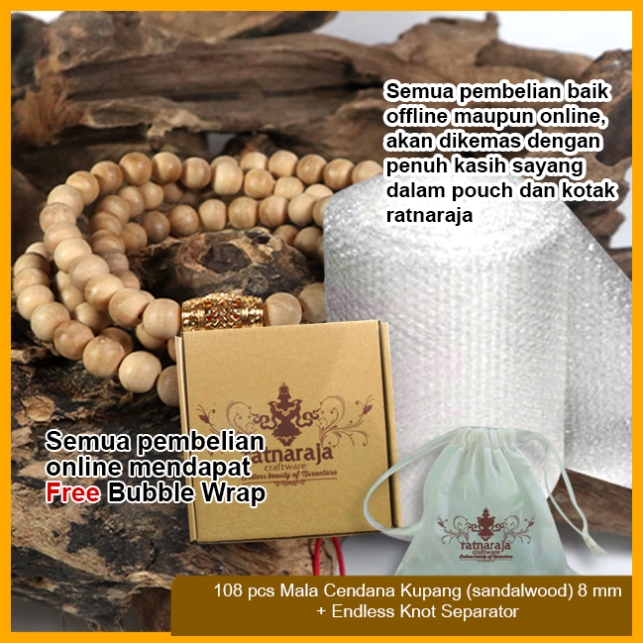 Tasbih Mala Buddha 108 Kayu Cendana Kupang (Sandalwood) + Endless Knot Separator