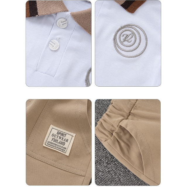 new arrival kaos anak POLO PUNDAK GARIS COKLAT MOTIF R  + celana IMPORT PREMIUM NYAMAN BEST