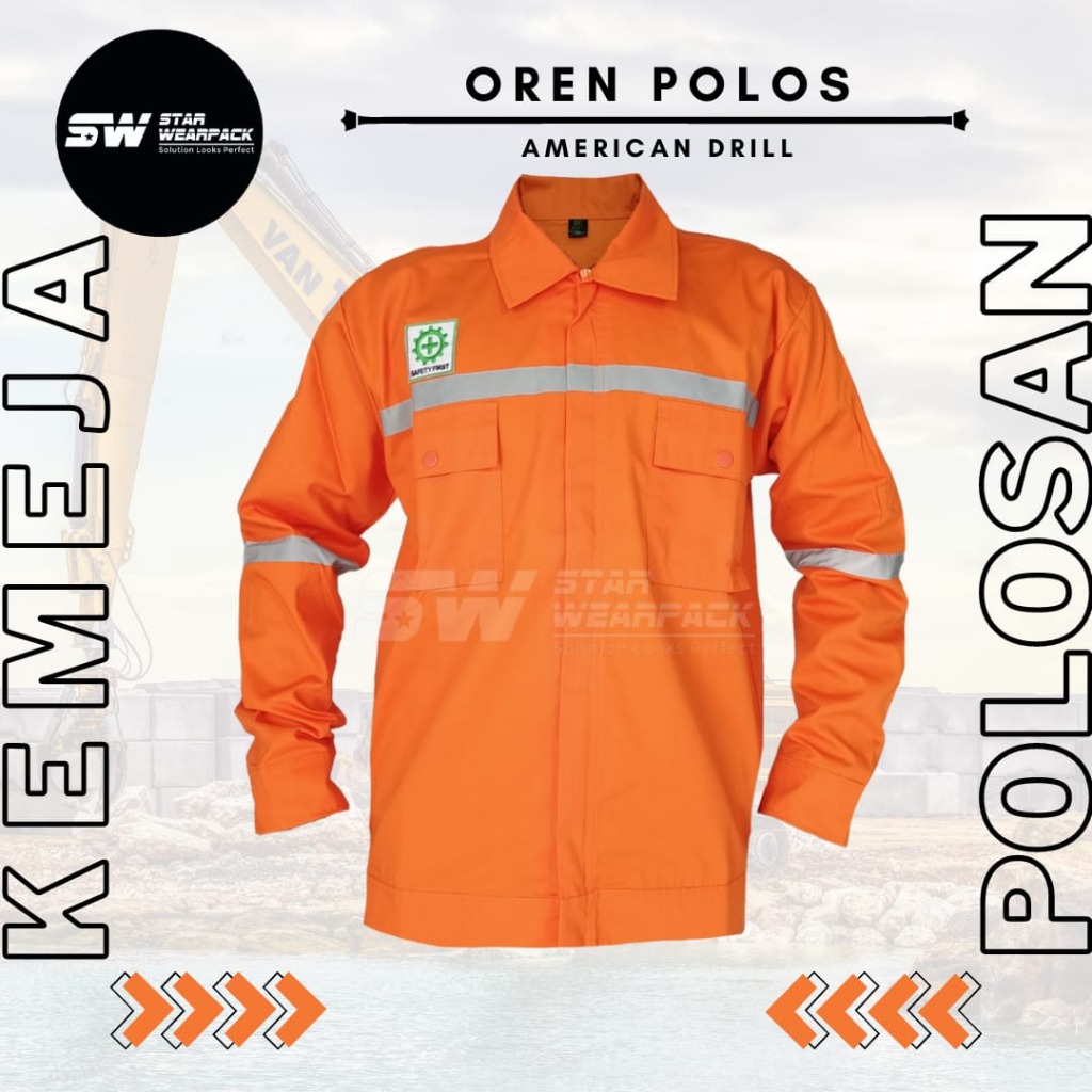 Star Wearpack - Seragam Kerja Proyek Lengan Panjang Model Resleting Warna Oren Polos