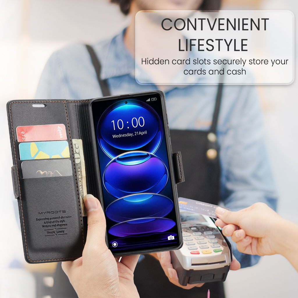 Lambskin PU Leather Case Flip RFID Myroots For Xiaomi Mi 12T 12 Pro 12 Lite 14 5g Soft TPU Shockproof Phone Cover Case