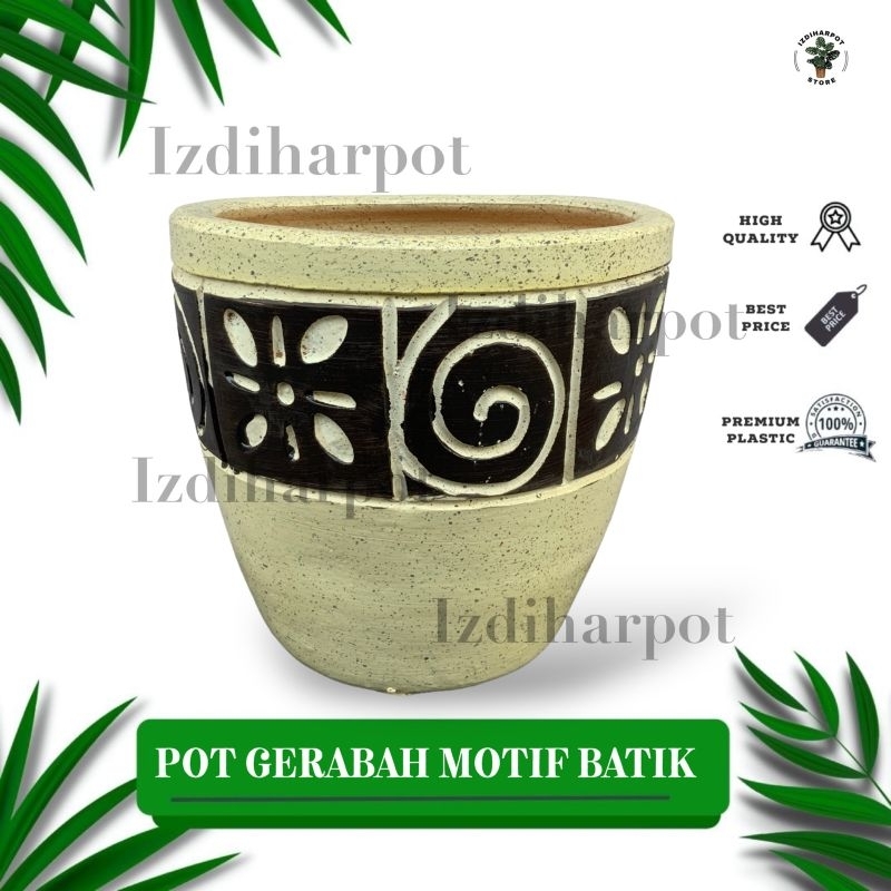 POT BUNGA TANAMAN GERABAH TANAH LIAT MOTIF BATIK CREAM D21 - BATIK CREAM