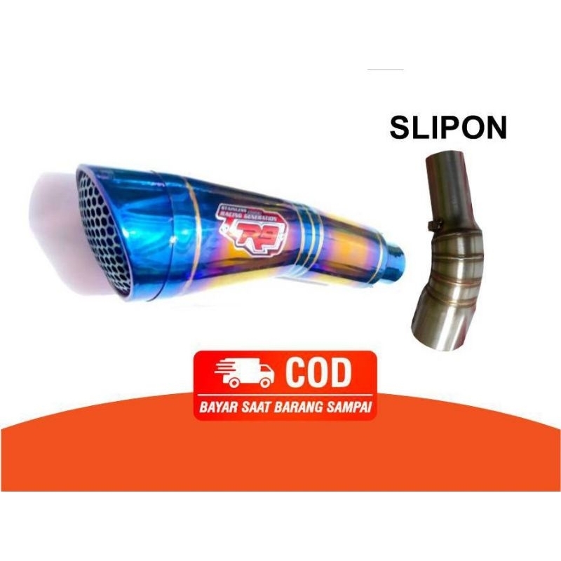 KNALPOT RACING R9H2 BLUEGOLD+SLIP ON UNTUK NINJA 250 NINJA MONO CBR 250R CBR 150R R25 DLL.