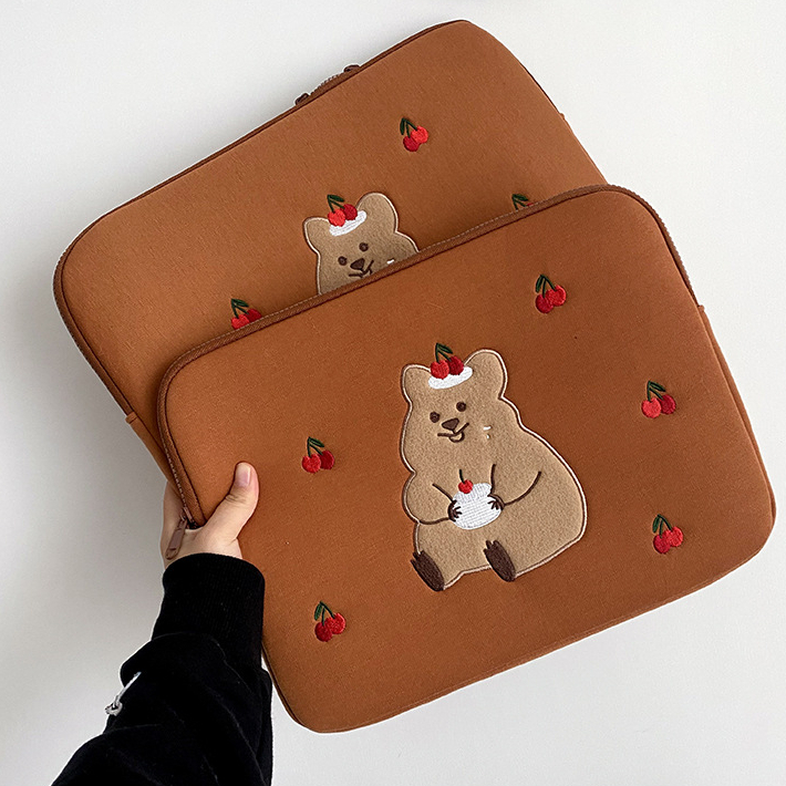 Sleeve Pouch Sarung Tas Bag Case Ipad Tab Tablet Macbook Air A2289 A2251 A2338 A2337 A2179 Pro Laptop Asus Acer Lenovo HP Huawei 11 12 13 14 15 inch Motif Gambar Kartun Bear Beruang Warna Brown Biru Cute Murah Korean Model