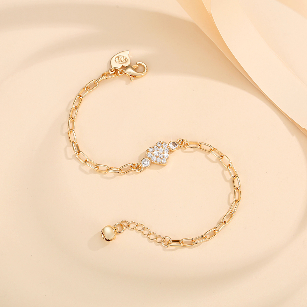 Y101 [COD✔] Wanita Korea Gelang Mewah Zirkon Hati Berlian Imitasi Gelang Emas Disesuaikan Fashion