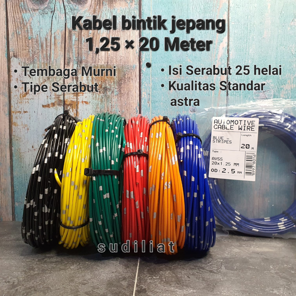 Kabel Otomotif Serabut Tembaga 1.25mm 20 Meter Isolasi Tahan Panas untuk Body Mobil Motor