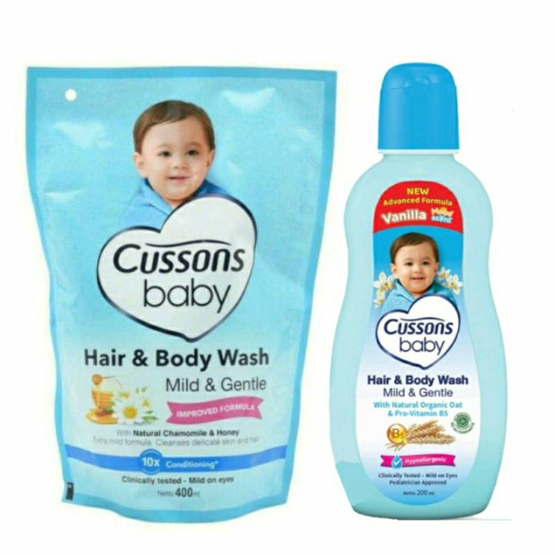 Hair &amp; Body Wash CUSSONS BABY 400 ML MILD GENTLE Sabun Shampo Bayi Refill (BIRU POUCH 400 / 200ml)