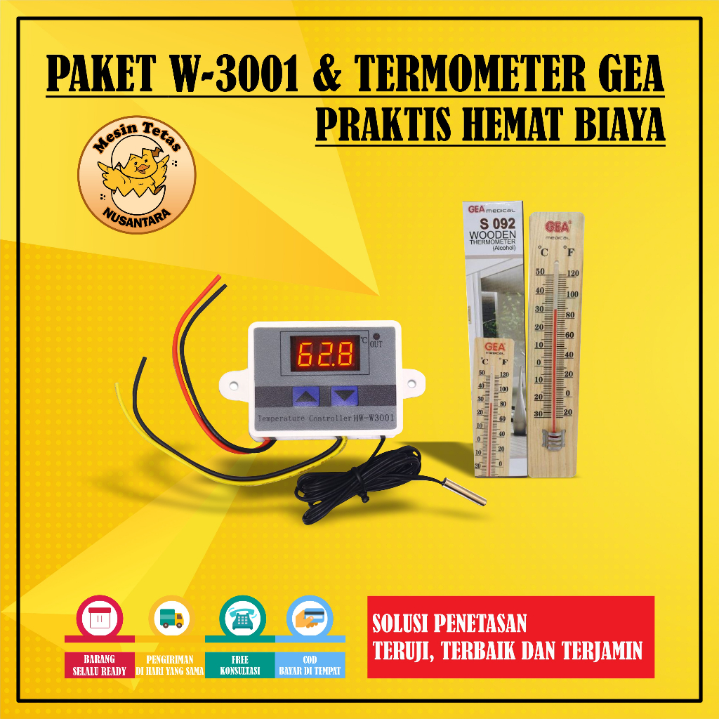 Paket Alat Mesin Tetas W3001&amp; Thermometer Kayu GEA