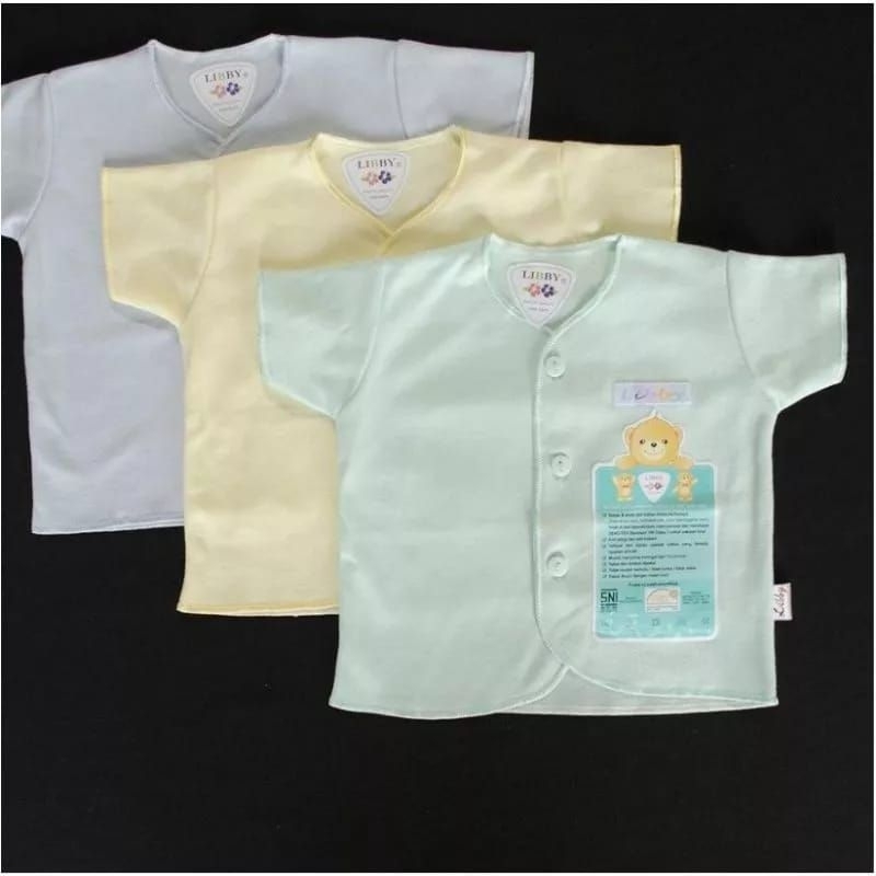 LIBBY Baju Pendek Polos Warna 0-3, 3-6 Bulan 3 pcs