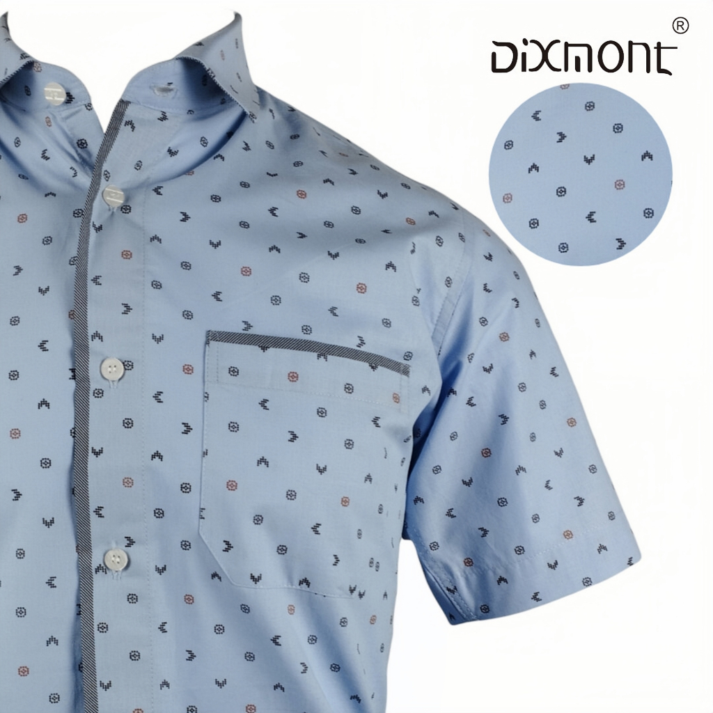 Dixmont Kemeja Pria Basic Formal Motif Lengan Pendek Hem MS01123